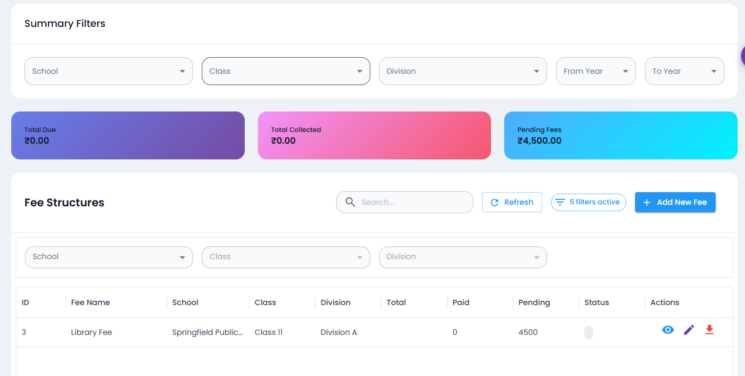 fees module screenshot Kool ERP